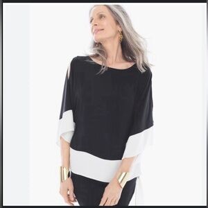 Chico's Sheek Colorblock Side Tie Black & White Blouse - Size 0